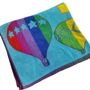 Vintage Seven Seas Rainbow Multicolor Hot Air Balloon Beach Towel Made in Brazil